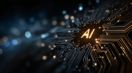 Artificial intelligence circuit board: A luminous illustration of a cutting-edge AI circuit board, glowing with futuristic detail. The intricate electronic pathways pulse with digital vitality.