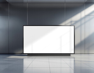 Fototapeta premium Sleek Blank Horizontal Billboard Mockup in Modern Minimalist Interior with Dynamic Sunlight Shadows