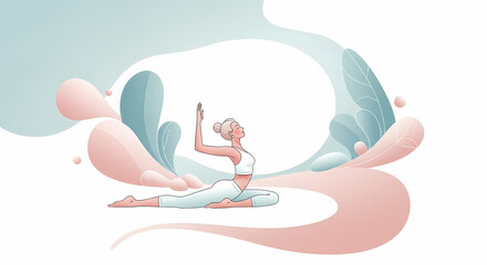 Yoga Serenity A Mindful Pose Amidst Abstract Floral Waves for Inner Peace