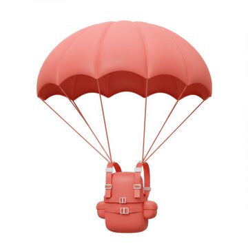 Vibrant Red Parachute Connected To Matching Backpack For Secure Skydiving Gear