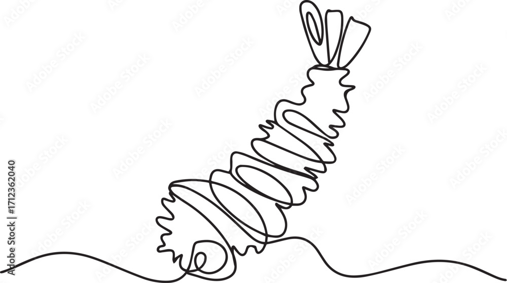 Poster continuous one line drawing of tempura with japanese fried shrimp in minimalist modern style for foo