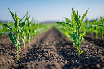 Field of mature, towering corn stalks.