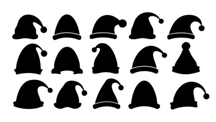 Silhouettes of Christmas hats. Santa Claus
