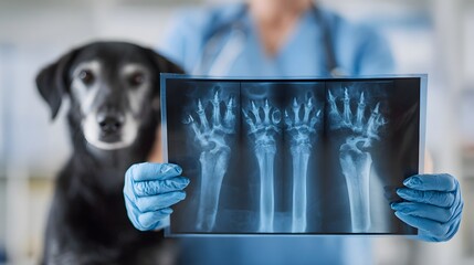 Veterinarian examining dog's X-ray