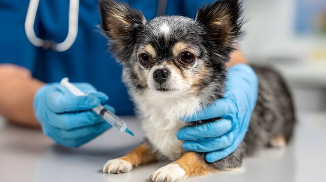 Chihuahua getting a vaccine at the vet's office