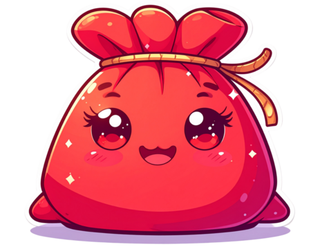 Cute Kawaii Santa Sack with Smiling Face, Cartoon Holiday Style, isolated on transparent background PNG