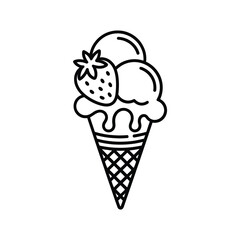 Simple line art ice cream cone with strawberry
