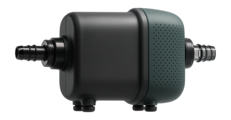 Lightweight diaphragm pump for indoor plant watering, designed with a noise-reducing casing for quieter operation.