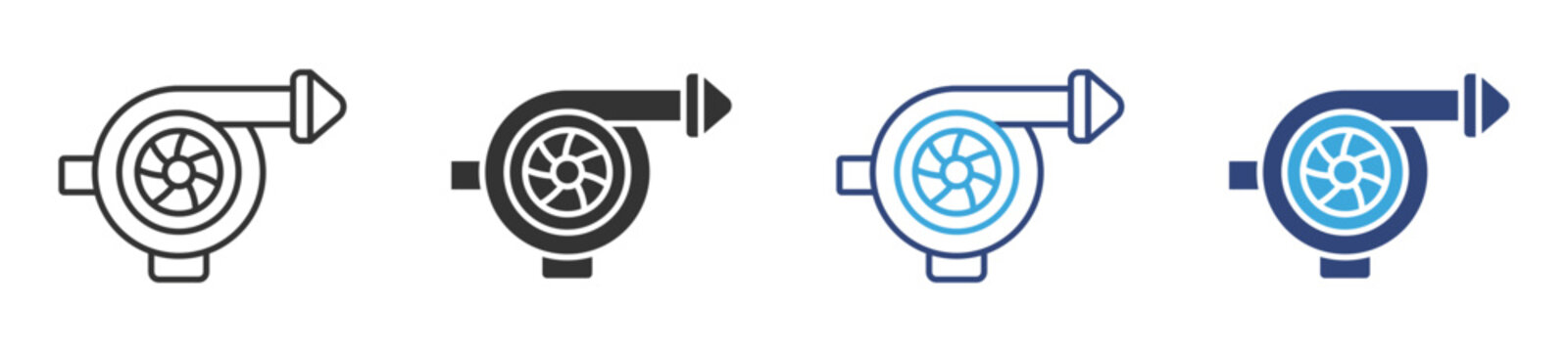 Automotive turbocharger icon set, Automotive turbocharger symbol. Auto engine sign. Vehicle part power icons, vector illustration 