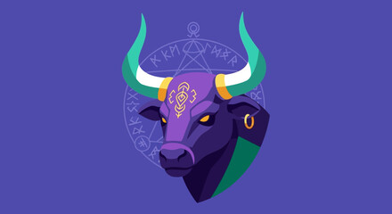 Astrological Taurus Bull Head Vector Graphic Illustration.