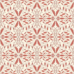 Seamless Pattern with Floral and Leafy Elements in Red Tones