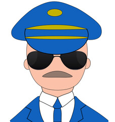 illustration, clip art portrait homme moustachu avec lunette et casquette, PNG fond transparent