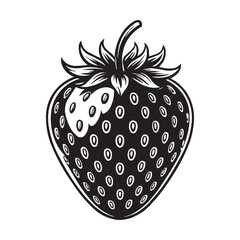 Black and White Strawberry Vector Illustration – Vintage Engraving Style