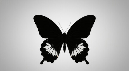 Butterfly silhouette, wings outstretched, simple background