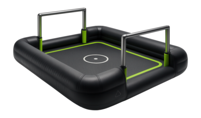 Inflatable sports arena with goalposts and a central jumping area for active play