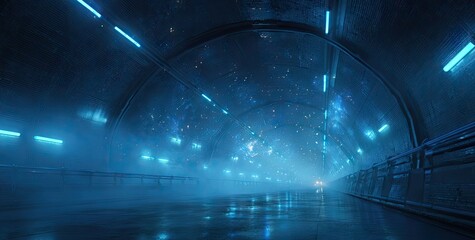 Futuristic Tunnel with Neon Lights and Atmospheric Effects.