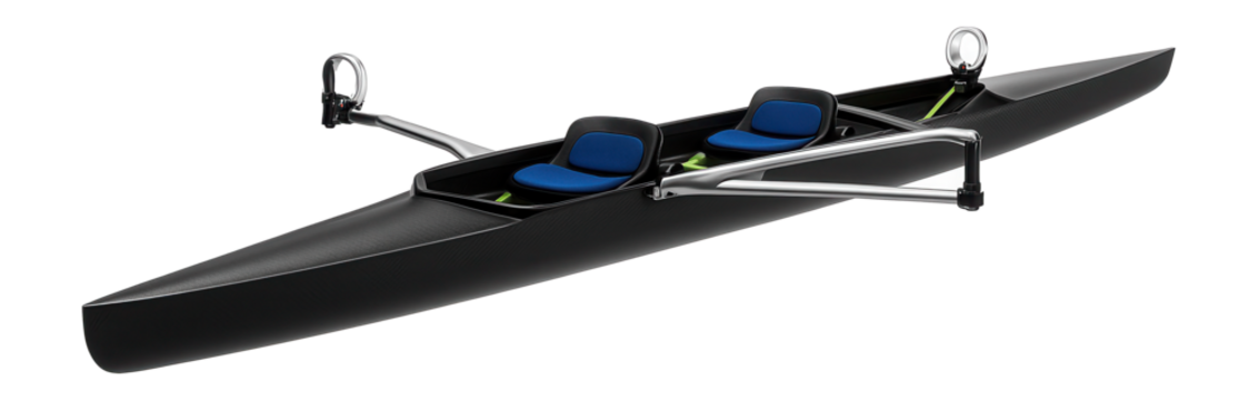 Pair oar shell with symmetric rigging for duo competitions