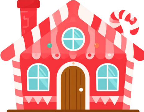 Minimalist Flat Vector Candy House Icon with Peppermint Roof, Simple Holiday Style, isolated on transparent background PNG
