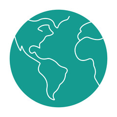 Simple globe icon with a world map outline. A minimalist flat design symbol for travel, environment, and global themes, isolated on a white background.