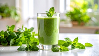 Refreshing green smoothie in a glass