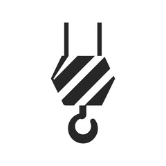 Black crane hook with diagonal stripes on white background industrial lifting