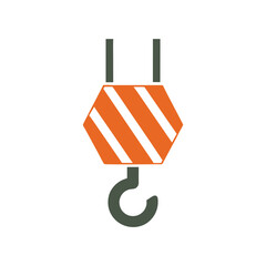 Orange and gray crane hook with white stripes on white background industrial construction