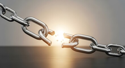 Obraz premium Broken chain links symbolizing a connection that has been severed, representing the end of a bond or relationship