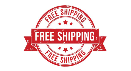 Red grunge stamp and ribbon proclaiming "Free Shipping".