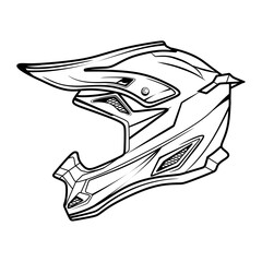 line Helmet motocross black and white. side view line art vector illustration