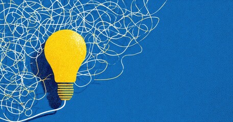 Creative Idea Concept with Yellow Lightbulb and Tangled Lines.
