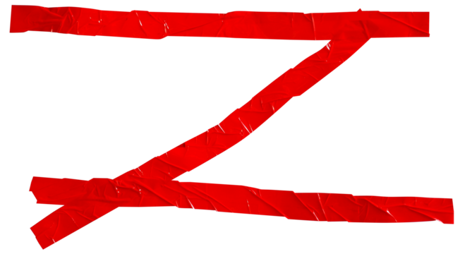 Blank three wrinkled red tape in a cross, meaning warning barrier, caution tape, hazard, crime scene, danger, police line, design for decoration on transparent background

