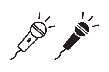 An icon set of two microphones, one in a solid fill and the other as a line art outline, 