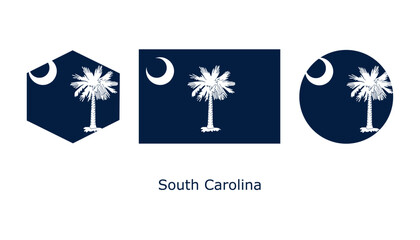 South Carolina flag set. South Carolina USA flag vector. South Carolina flag on hexagon, rectangle, and circle 