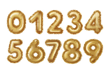 Balloon numbers from 0 to 9. Cute balloons font in 3D style. Isolated Vector illustration