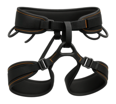 Adjustable climbing harness with padded waist belt for rock climbing