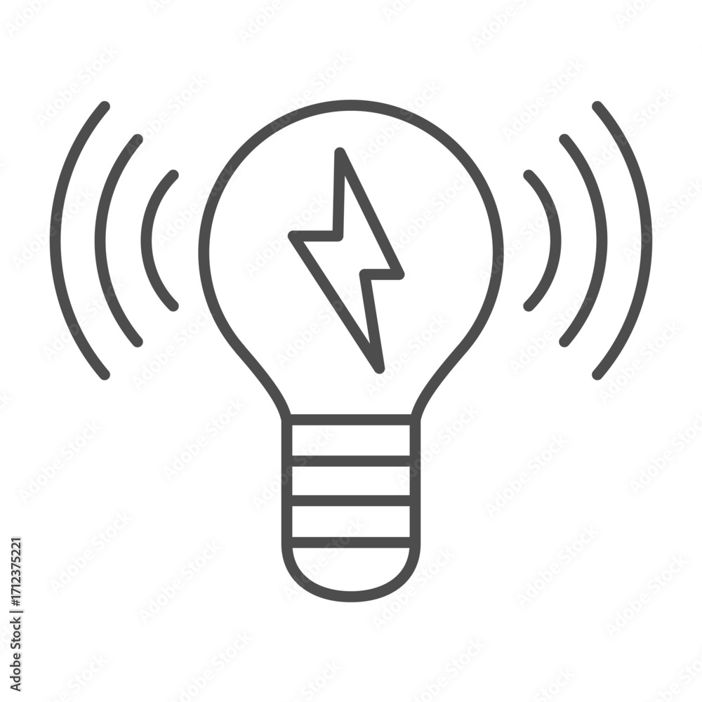 Poster electric light bulb with lightning, wireless signal thin line icon, smart device concept, lightbulb 