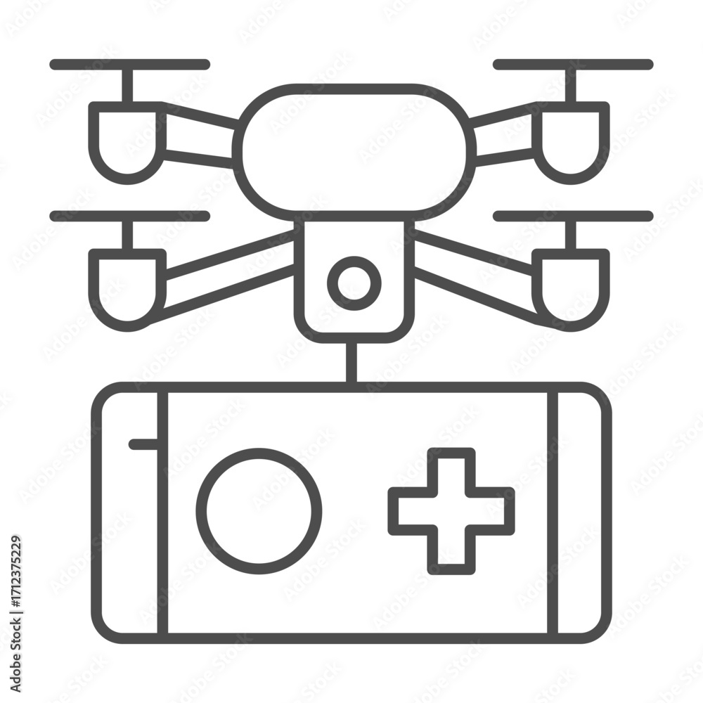 Aufkleber smartphone with joystick and drone thin line icon, smart device concept, quadcopter and phone gamepa