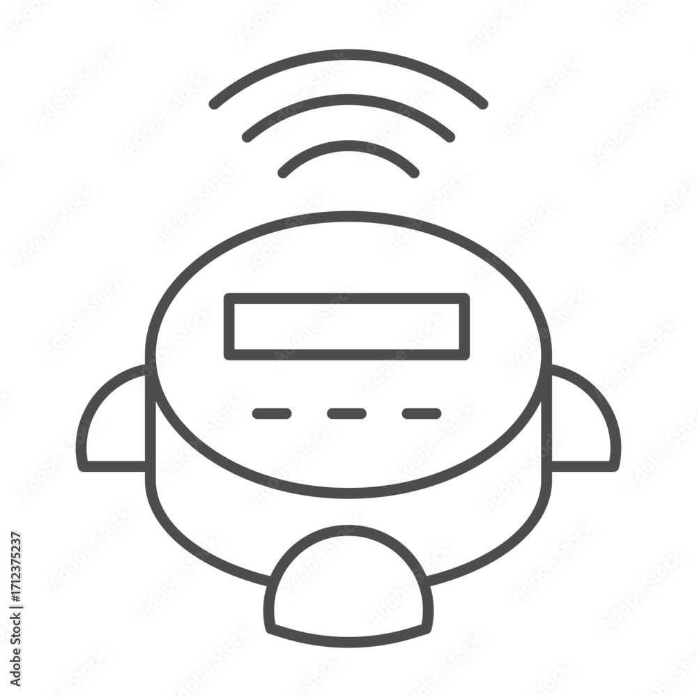 Poster robot vacuum cleaner and wireless signal thin line icon, intelligence technology concept, smart devi