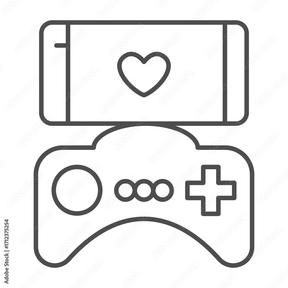 Aufkleber game joystick and smartphone with heart thin line icon, smart device concept, mobile phone and gamep