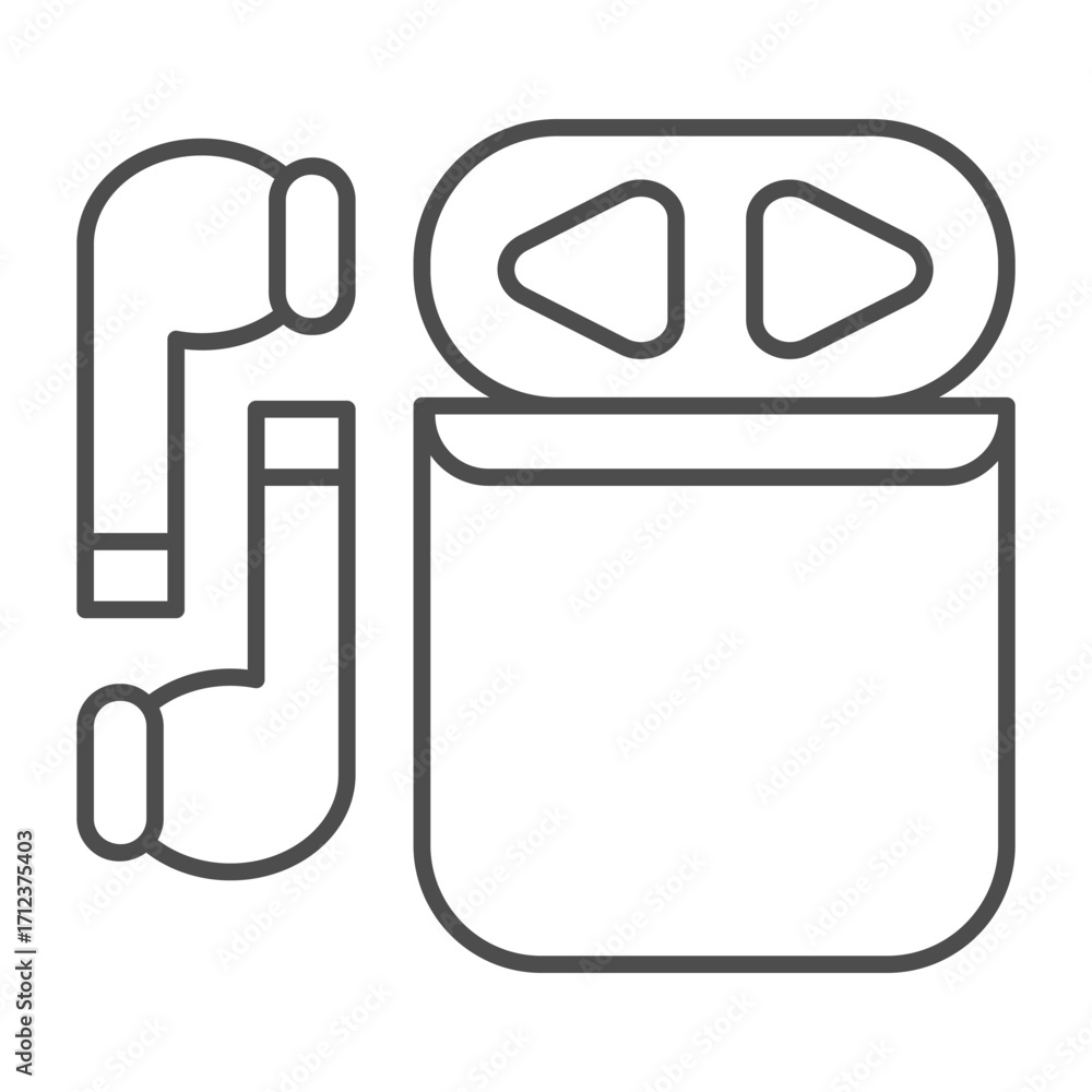 Poster wireless smart headphones with case for recharging them thin line icon, portable device concept, ear