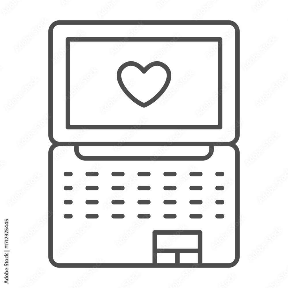 Aufkleber laptop with heart shape on screen thin line icon, office equipment concept, open notebook computer s
