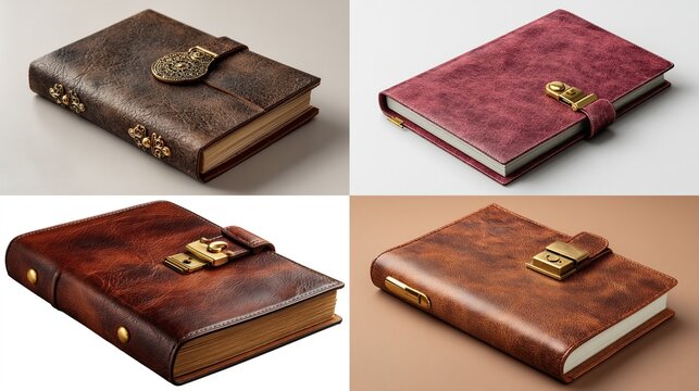 Leather Journals with Metallic Clasp Closure Photographed on Simple Studio Backgrounds