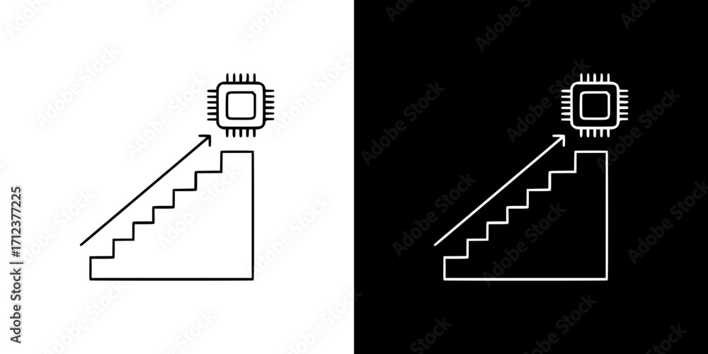 Poster steps for learning how to work with neural networks, artificial intelligence, outline icon on transp