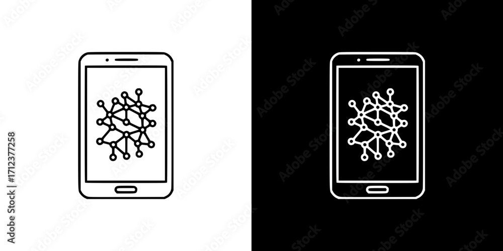 Aufkleber smartphone displaying neural networks, artificial intelligence, outline icon on transparent and blac