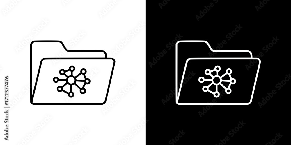 Aufkleber outline icon of folder with neural networks, artificial intelligence design, on transparent and blac