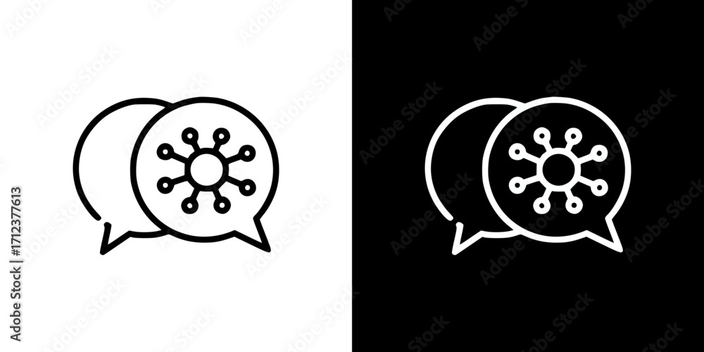 Aufkleber outline icon of neural networks and artificial intelligence dialogue, on transparent and black backg