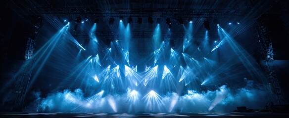 Blue Stage Lighting Displayed in a Dark Environment.
