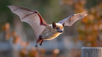 Flying bat in natural habitat with outstretched wings. Bat Appreciation Month