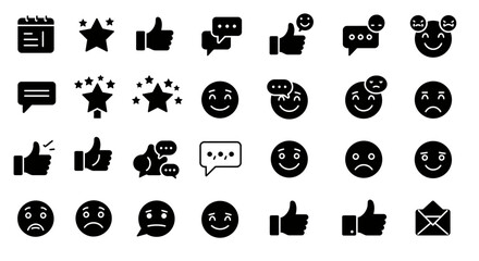Set of black isolated emoticon, evaluation and communication icons vector illustration