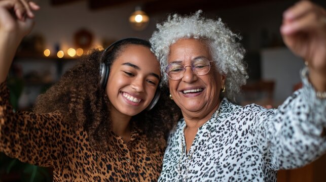 Woman dancing with headphones.